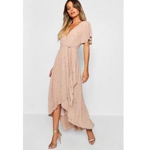 🌟

Metallic Print Surplice Wrap Maxi Dress✨